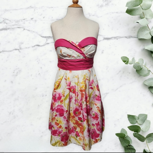 Trixxi Retro Strapless Spring Floral Dress Sz 9 - Picture 1 of 7